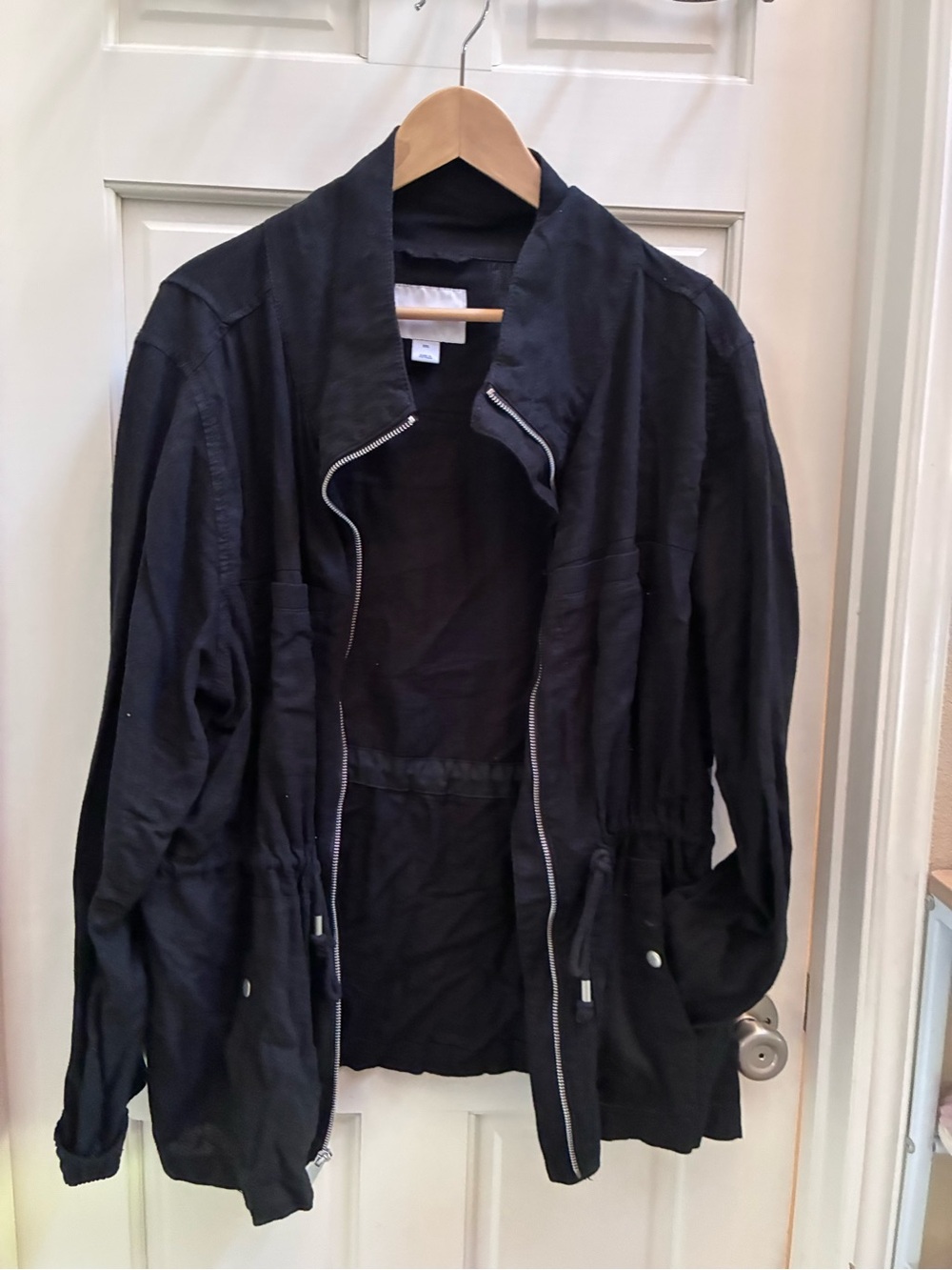 Old Navy Black Women's Linen Utility Zip Jacket